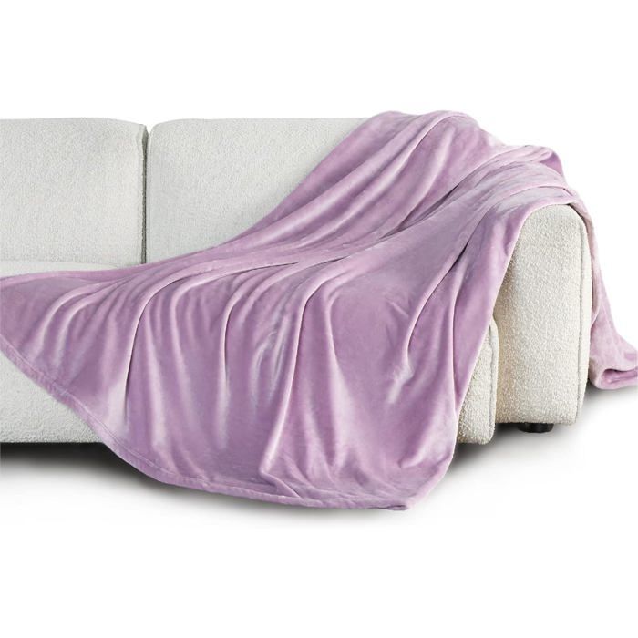 Manta de 220x240 cm - Cubrecama doble, color lila, manta grande para sofá, manta de franela suave y cálida para sofá