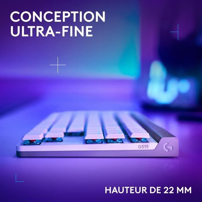 Clavier gamer - Sans fil - Logitech G - G515 TKL Lightspeed - AZERTY - Mécanique tactile - Rétroéclairé - Blanc