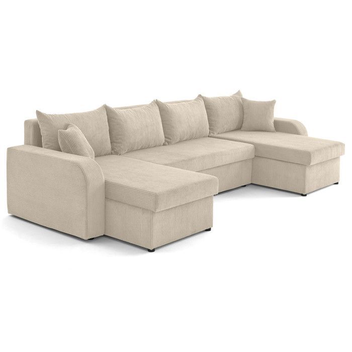 Valos - canapé panoramique en U - 7 places - convertible avec coffres - en velours côtelé - Beige