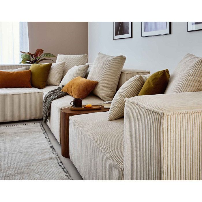 Colombine - canapé modulable d'angle gauche - 6 places - en velours côtelé - Beige