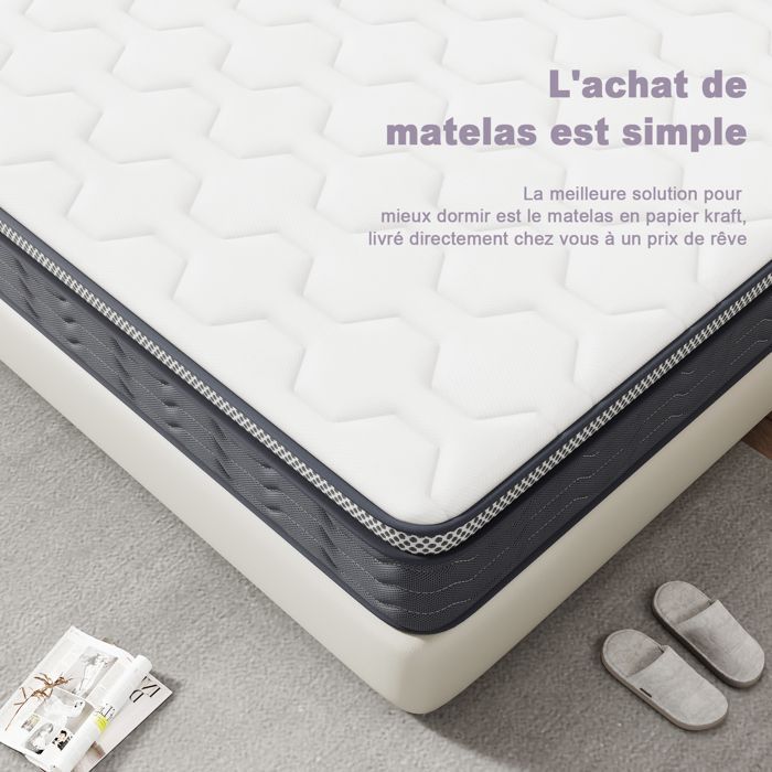 Mattress and bed base set 160x200, DEWINNER Upholstered bed base 160x200 and Pocket spring mattress 160x200x25, 6 legs