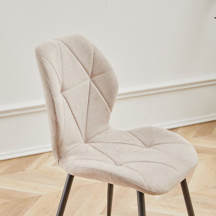 Set di 6 sedie - HJhomeheart - Sedia da pranzo vintage in lino - Beige - Gambe in metallo - Ergonomica