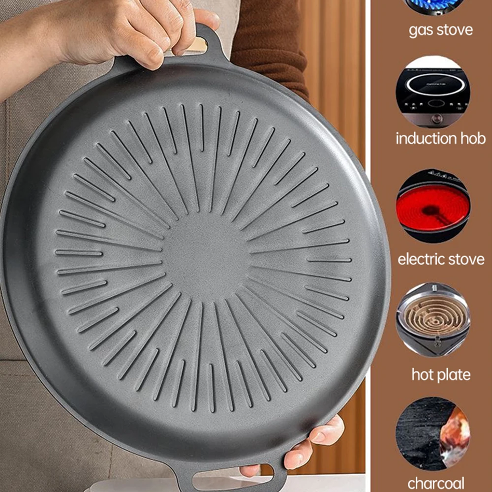 Poêle à griller antiadhésive 32/34 cm pour barbecue d'extérieur, plaque de cuisson, gril coréen, poêle de camping, ustensile de cuisine