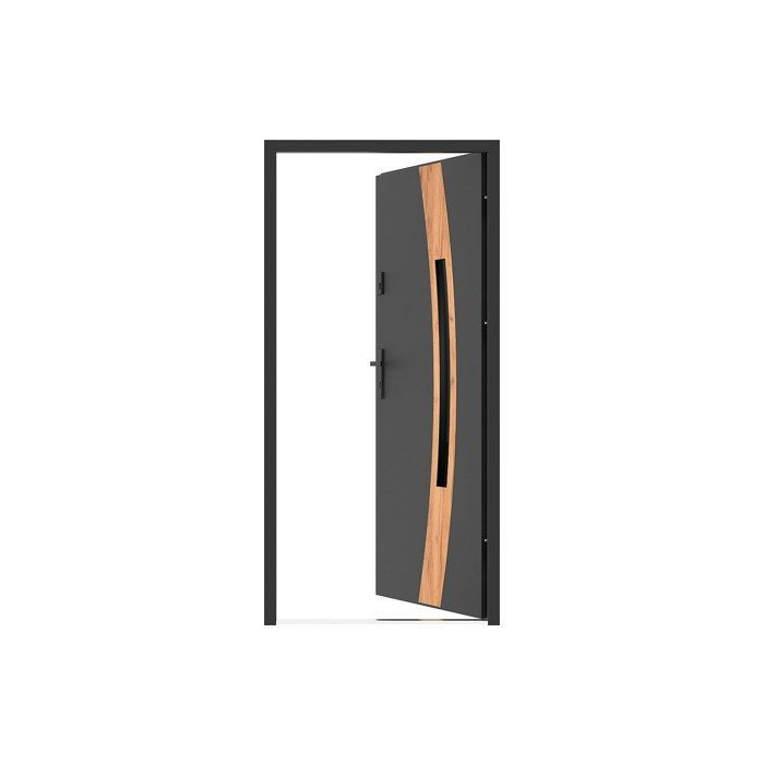 Puerta de entrada de acero y acero inoxidable con paneles de vidrio, 207 cm de alto x 100 cm de ancho - vidrio ahumado - efecto antracita y roble - 55 mm de espesor - apertura a la derecha