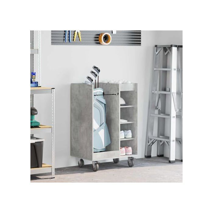 Taquilla de golf - vidaXL - Gris hormigón - 65x45x98 cm - Amplio espacio de almacenamiento - 4 ruedas - Estructura metálica