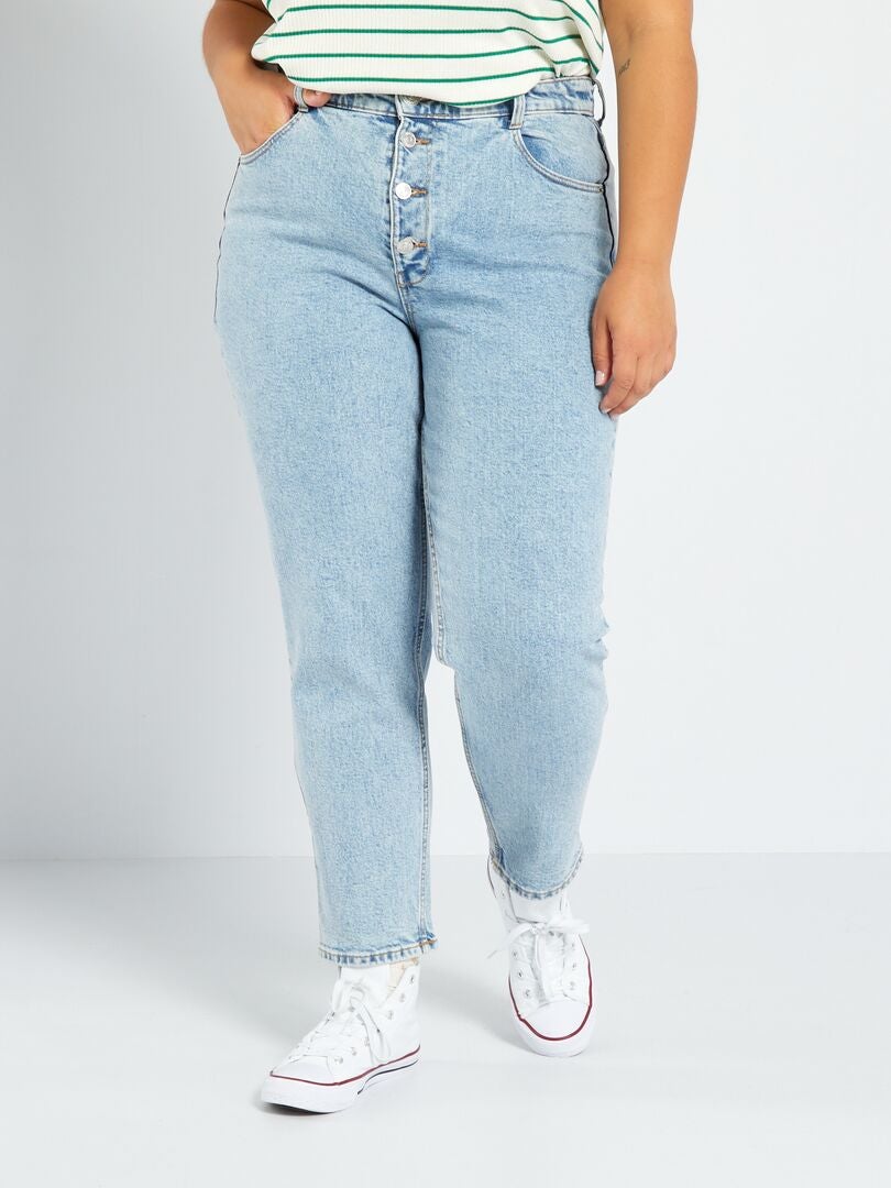 Calça jeans Mom Fit de cintura alta, tamanho 34L - 5 bolsos - Azul