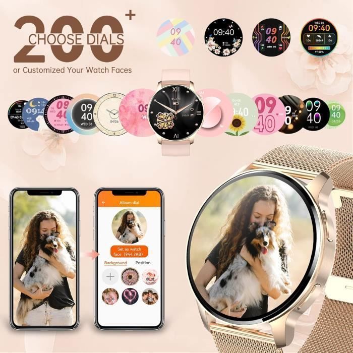 Reloj inteligente para mujer con llamadas Bluetooth y asistente de IA, notificaciones inteligentes, monitorización de frecuencia cardíaca, seguimiento del sueño, resistente al agua [H698]