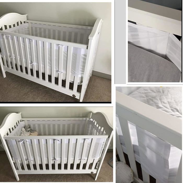 Atmungsaktiver Netz-Bettumrandungsschutz, 4-seitig, stoßfest für Babybetten – White Label