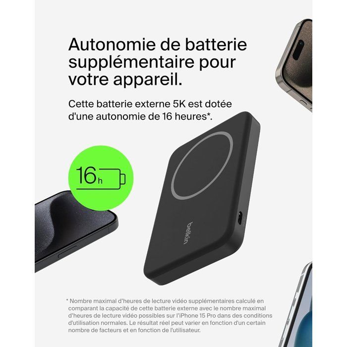 Batería externa - BELKIN - 5000 mAh - MagSafe - 15 W - Negra