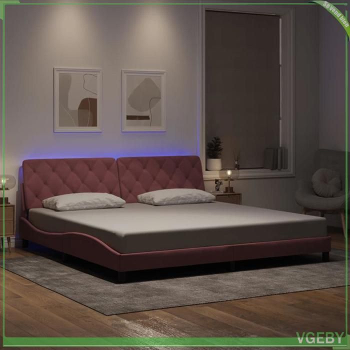 Cadre de lit - 3213878 - velours rose - 200 x 200 cm - LED intégrée