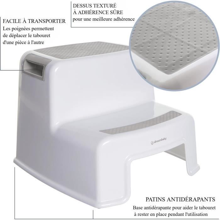 Sgabello a due gradini - DREAMBABY - 2 posti - Antiscivolo e con superficie testurizzata - Portata massima: fino a 80 kg per bambini e adulti - Grigio