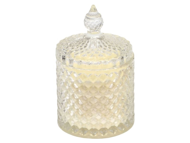 Świeca w ozdobnym szkle Frozen Fruits 11,4x6,5 cm ecru
