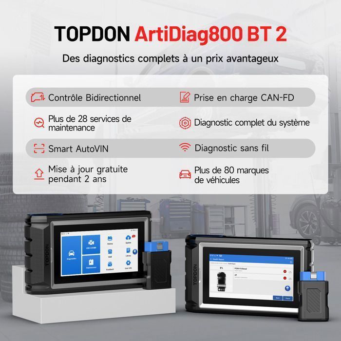 TOPDON ArtiDiag800 BT-FR Ferramenta de Diagnóstico OBD2 para Automóveis com AutoScan