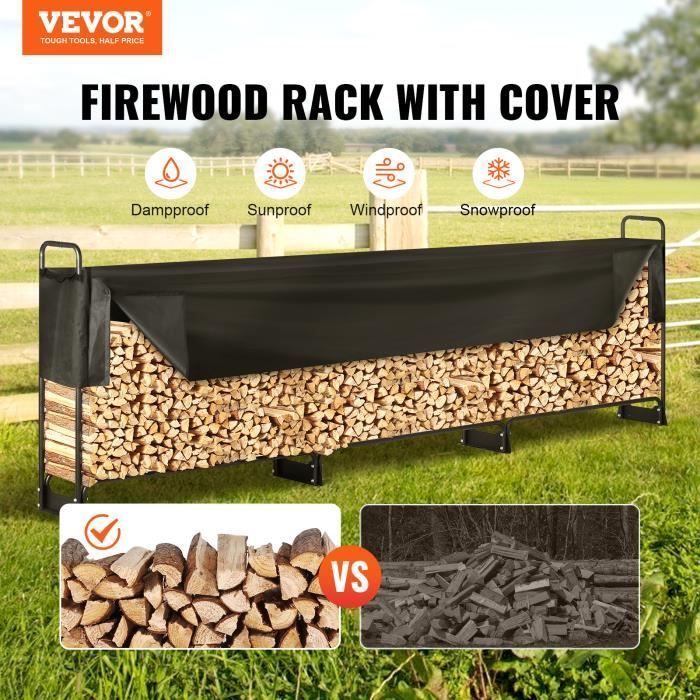 VEVOR Range Bûches Extérieur avec Couverture Abri Bois Porte-bûches 386x36x117cm