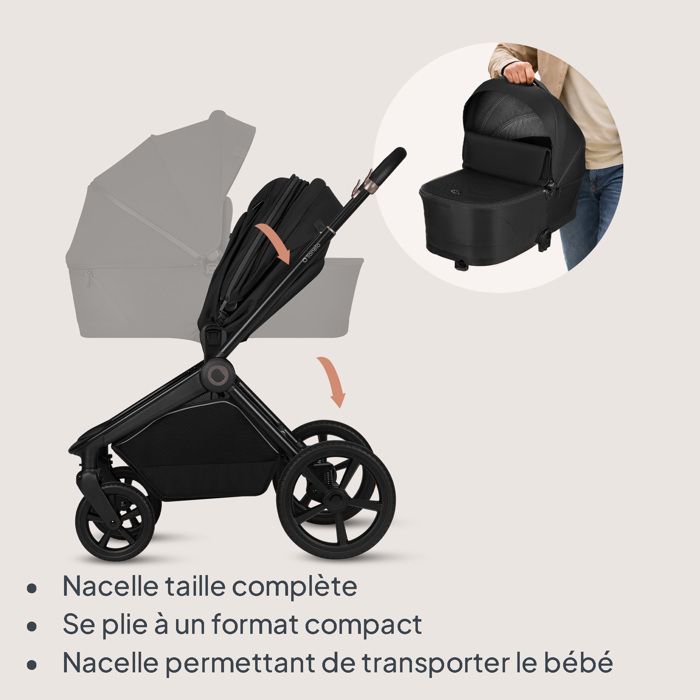 LIONELO Freya 2-in-1 Travel System - Carrycot - One-click folding - Accessories - Up to 22 kg - Black