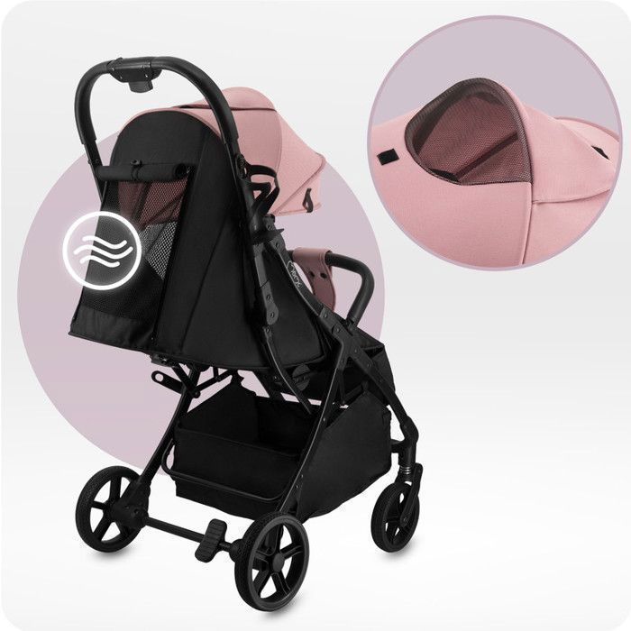 MoMi PAOLA - Passeggino compatto auto-chiudibile 6m+ fino a 22 kg - Ruote in PU con sospensioni - Schienale e poggiapiedi regolabili - Rosa