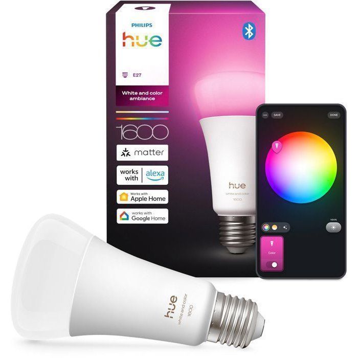 Bombilla LED conectada A67 - PHILIPS HUE - Luz blanca cálida - Base E27 - 11,8 W - 1000-2000 K - 1600 lúmenes