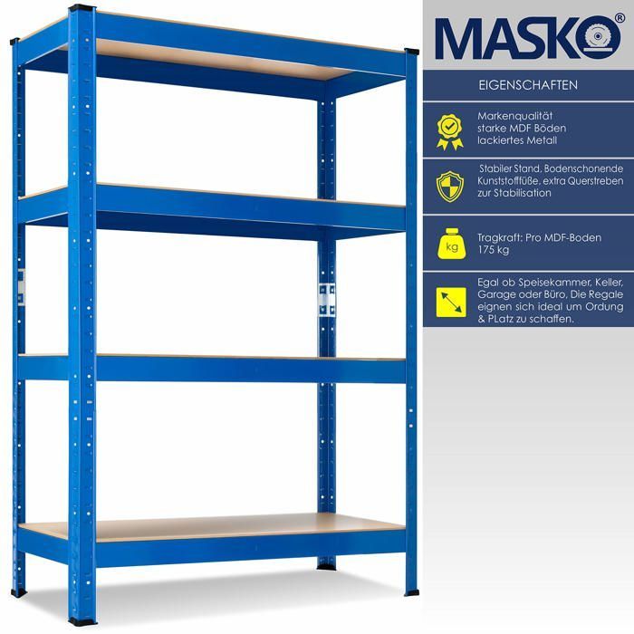 Étagère de rangement métallique - MASKO - Lot de 2 étagères - Charge maximale 700 kg - 4 niveaux