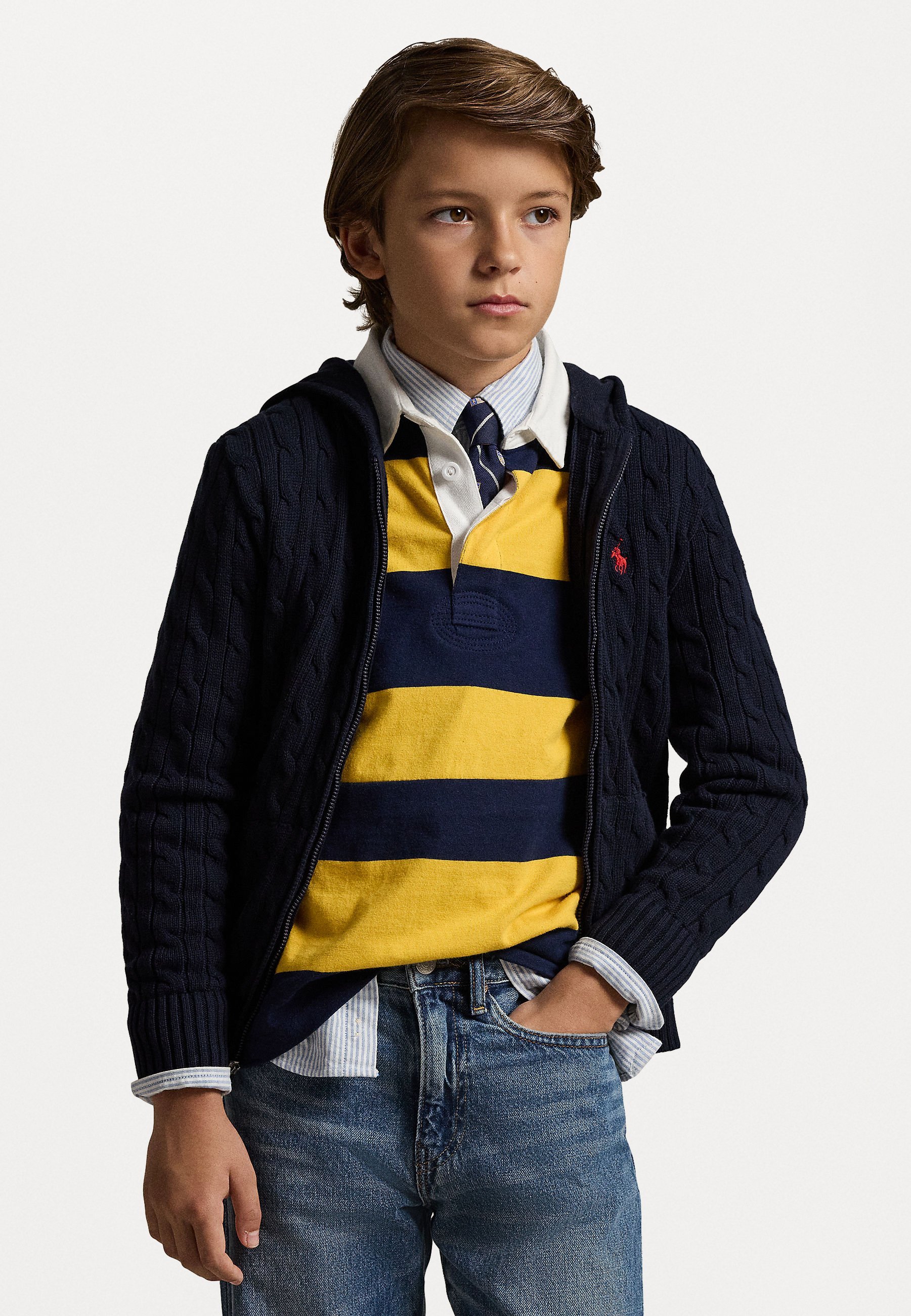 Pull à capuche zippé Polo Ralph Lauren en coton torsadé - Bleu marine