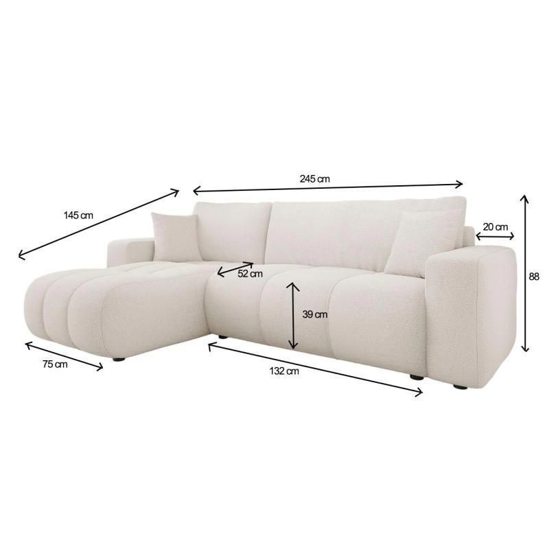 Canapé d'angle convertible TALIA L Blanc cassé en tissu anti tâche hydrophobe doux au toucher