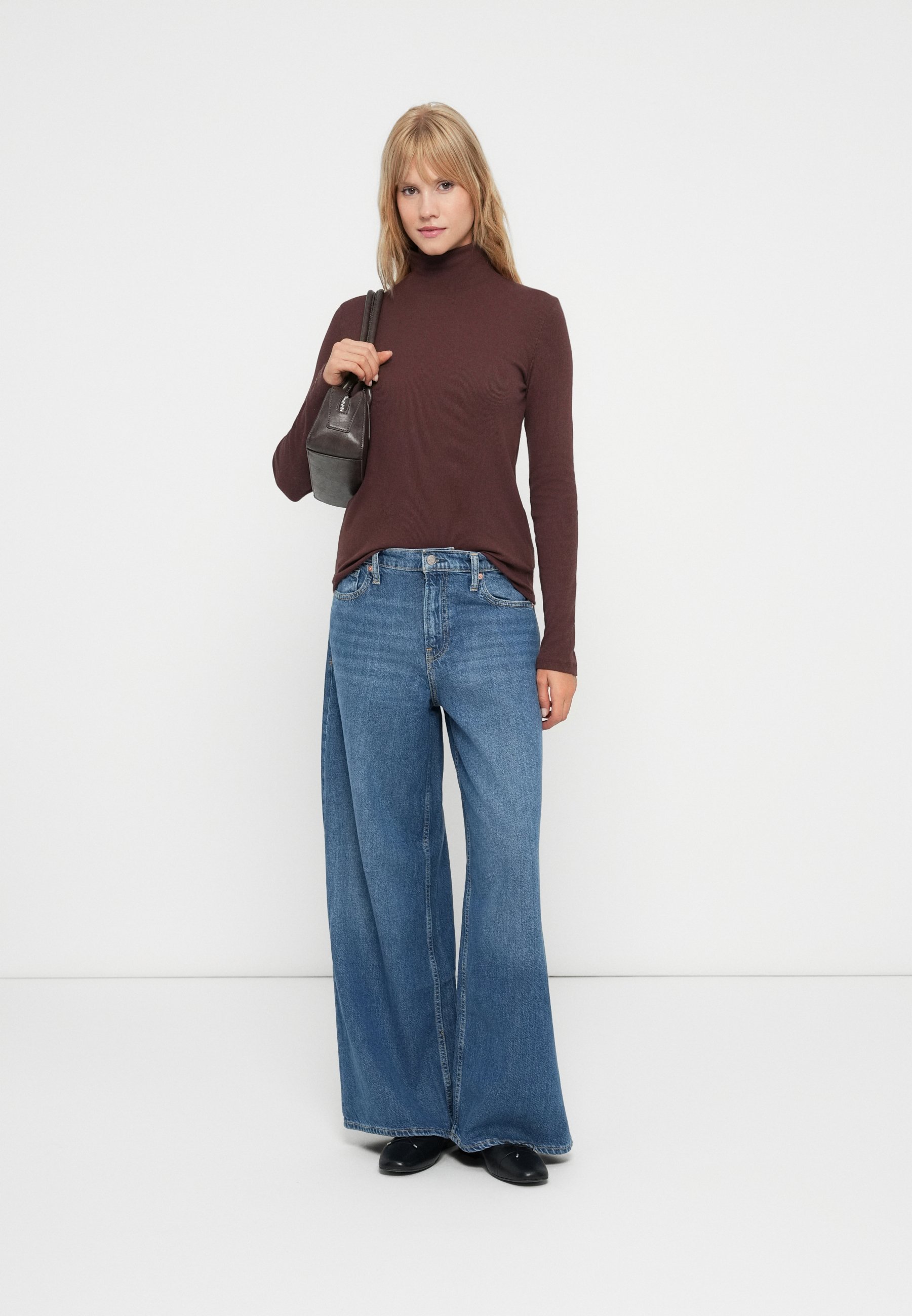 GAP BRUSHED T NECK - Bluzka z długim rękawem - tabliczka czekolady