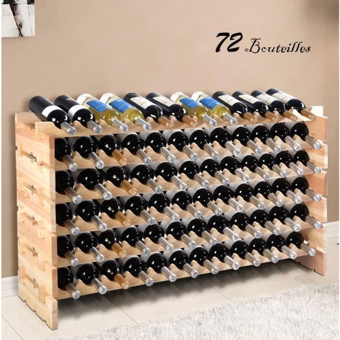Wine Rack, 72-Bottle Capacity, Sturdy Pine Wood, Modular, 119 x 29 x 71.5 CM