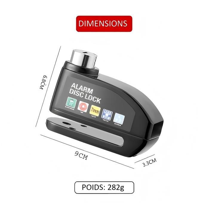 Motorcycle Disc Lock with 130dB Alarm, Reinforced, Waterproof, 2 Security Keys, 7mm Universal for Motorcycles, Scooters, and Bicycles, BLACK - TOPESCT