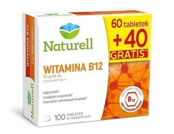Naturell Witamina B12 10 mcg, Tabletki do rozgryzania i żucia