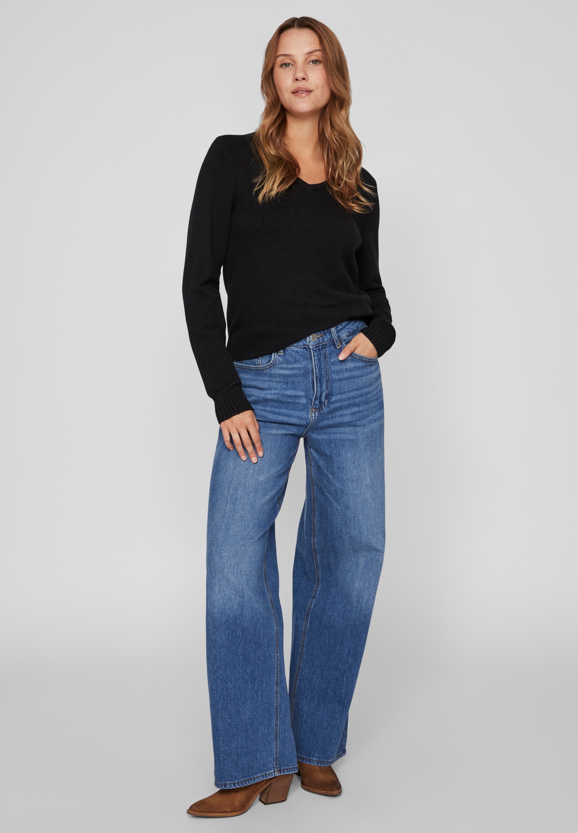 VILA VIRIL L/S V-NECK TOP - Maglione - nero
