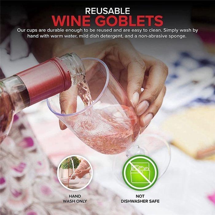 60 copas de vino de plástico transparente reciclables - Vasos irrompibles - Vasos desechables y reutilizables