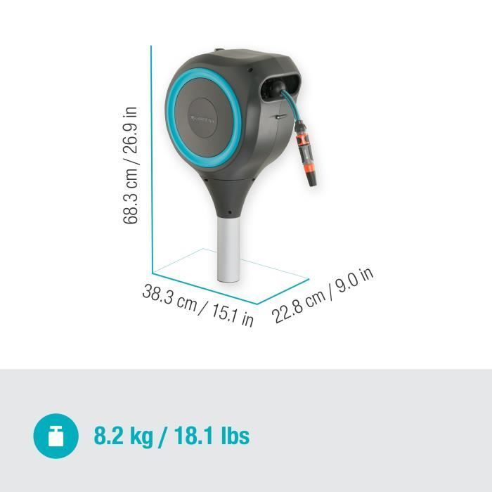 Dévidoir automatique sur pic RollUp S 15 m - GARDENA - Liseret bleu - Enroulement automatique du tuyau