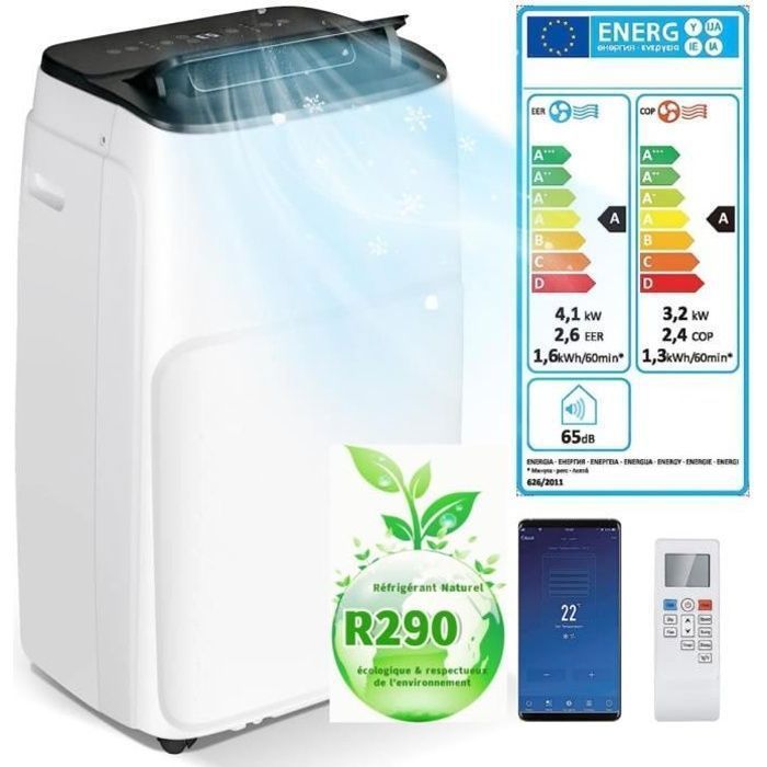 Condizionatore d'aria portatile silenzioso RELAX4LIFE da 14000 BTU - 5 in 1 - Controllo tramite app intelligente - R290 per ambienti da 25 a 30 m² - Classe energetica A