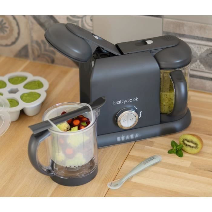 BÉABA - Babycook Duo - Robot da cucina 4 in 1 per pappe, frullatore e cuocipappe - Cottura a vapore rapida - Capacità XXL 2200 ml - Grigio scuro