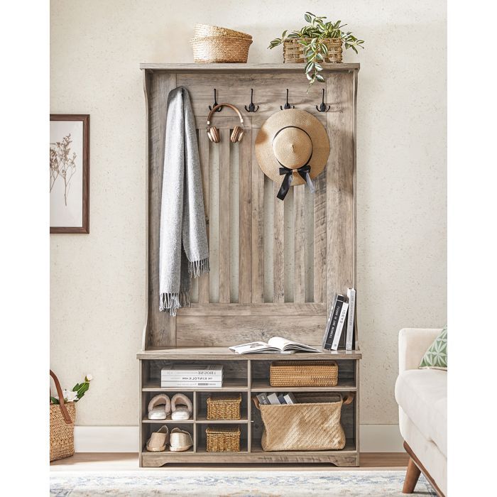 Appendiabiti con panca porta scarpe VASAGLE - 5 ganci tripli, beige