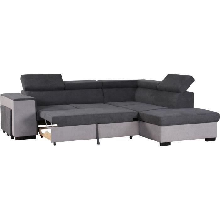 Sofá cama esquinero derecho con almacenamiento, 5 plazas - Tela gris - Ancho 271 x Profundidad 220 x Alto 77 cm - ARMSTRONG - Fabricado en Ucrania