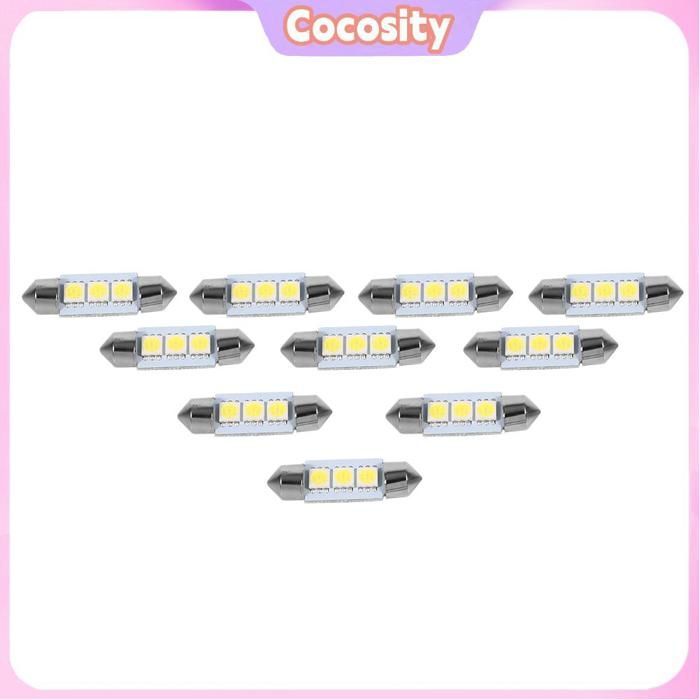 Cocosity Ampoules LED de voiture 10pcs 36 mm 12v 3 smd 5050 LED Festoon Dome Car ampoule lampe intérieure blanc auto arriere