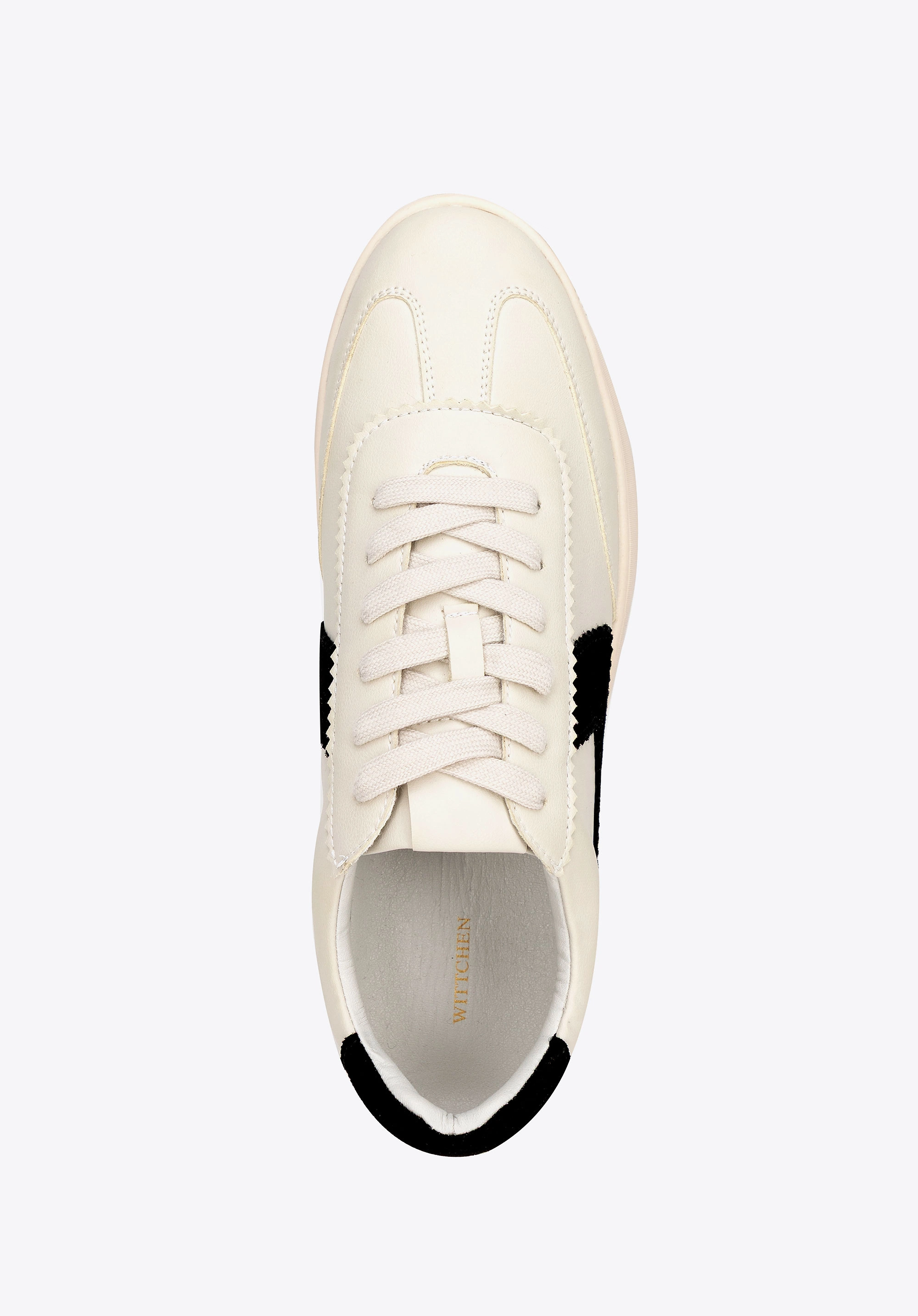 Zamszowe sneakersy z kontrastowymi wstawkami z ekoskóry beżowo - czarne