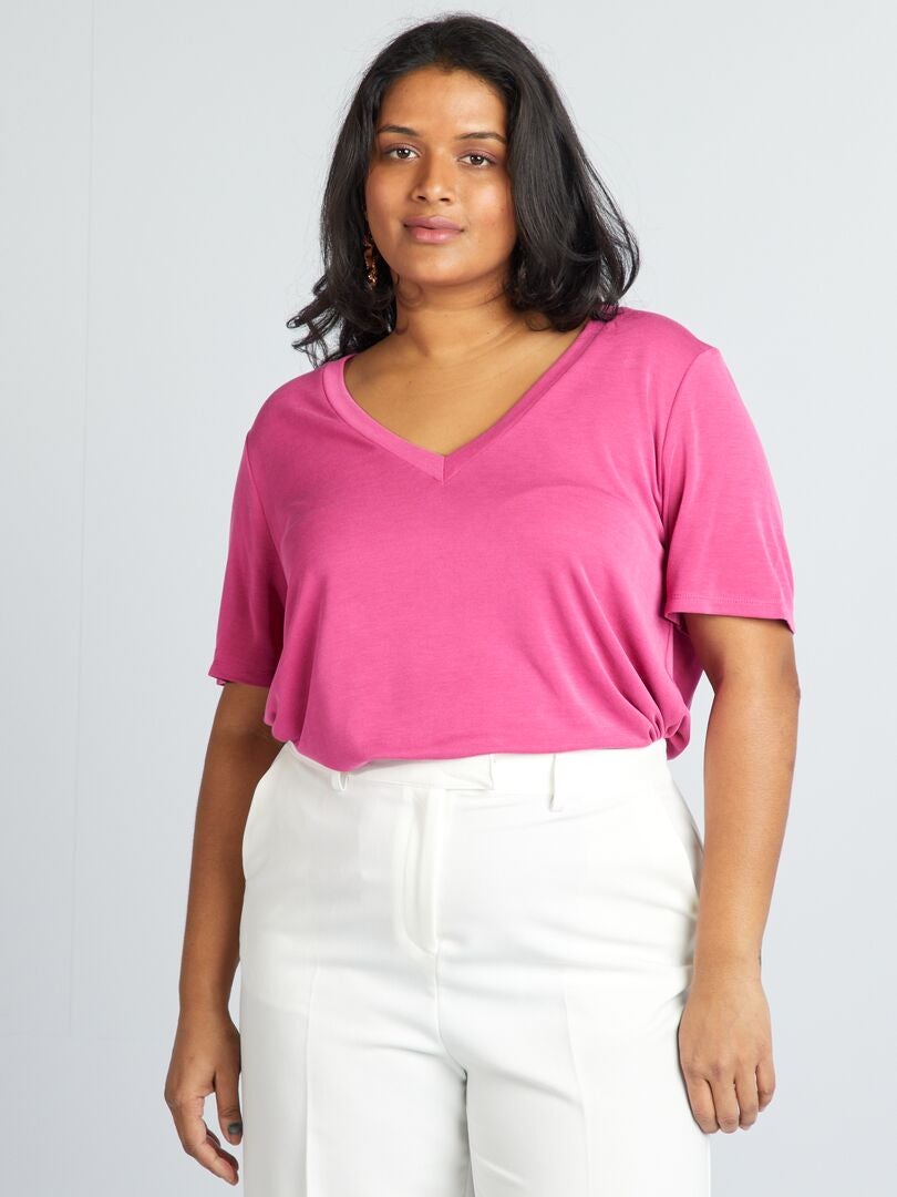 Stretch T-shirt met korte mouwen - ROZE