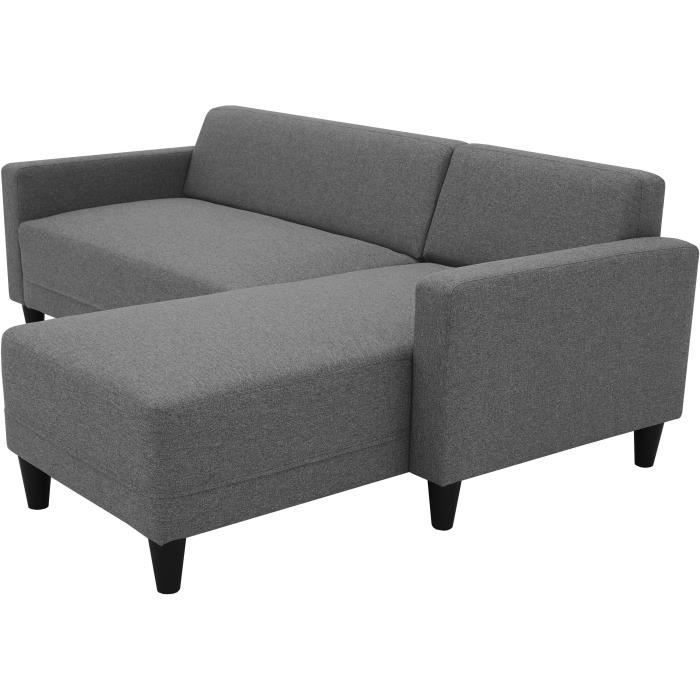 Sofá esquinero fijo BOB de 4 plazas - Tela antracita - Reversible - Ancho 197 x Profundidad 117 x Alto 65 cm