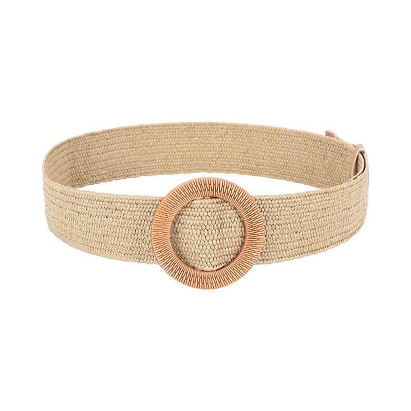 Ceinture pour femme en paille tressée élastique | Ceinture extensible large à motif tropical