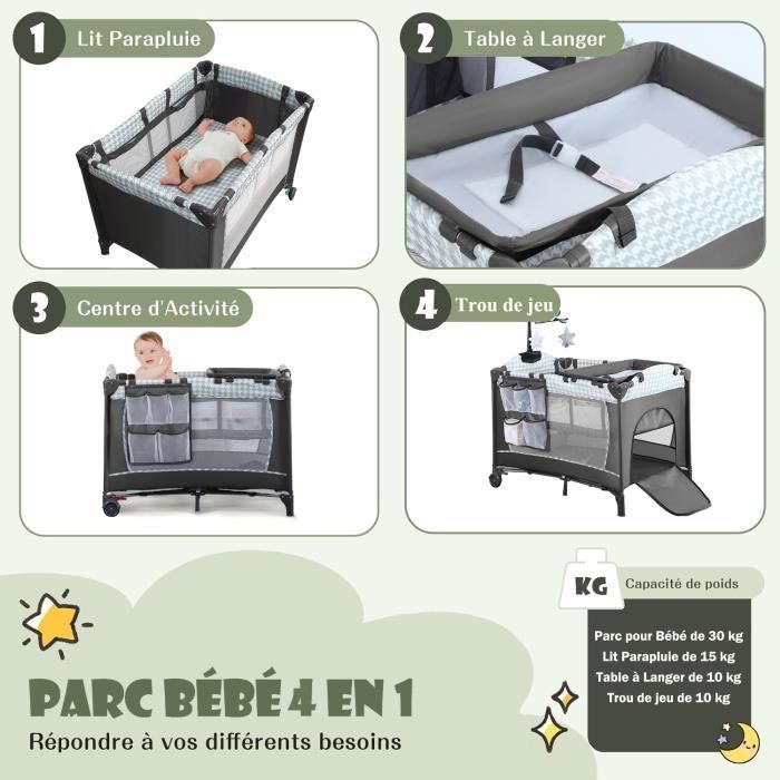 Cuna de viaje plegable 3 en 1 para bebés de 0 a 36 meses, cama de viaje con colchón, cambiador, caja de música y juguetes colgantes.
