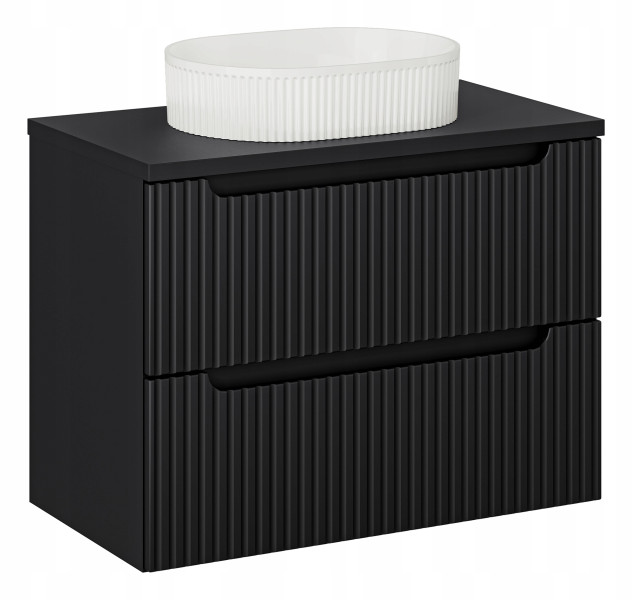 Szafka Z Umywalką 80 cm BLAT 2 Szuflady Ryflowana NOVA BLACK