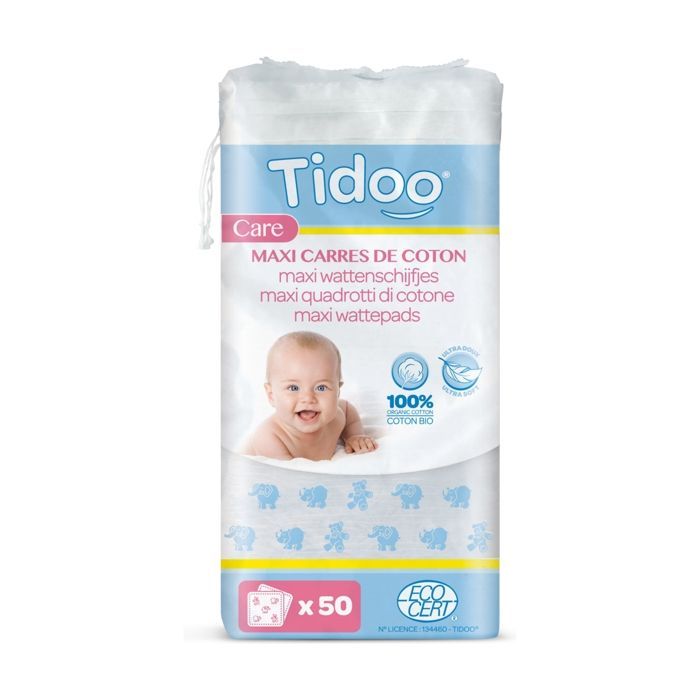Cotton - TIDOO - Maxi Organic Squares - 50 cotton pads - Ultra soft - For baby