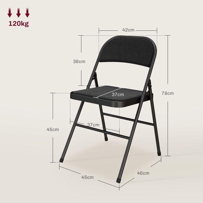 Lot de 6 chaises pliantes - HOMCOM - portables - coussin en lin et - cadre en acier noir