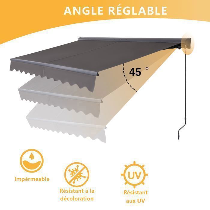 Handmatig uitschuifbaar zonnescherm met cassette, grijs, 3 x 2,5 m – Uitschuifbaar zonnescherm voor terras, balkon en tuin