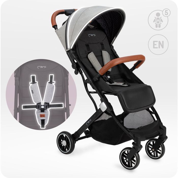 MoMi ESTELLE – Poussette Bébé Ultra Compacte – Légère 7,7 kg – Pliage à Une Main – Guidon Valise –  Gris
