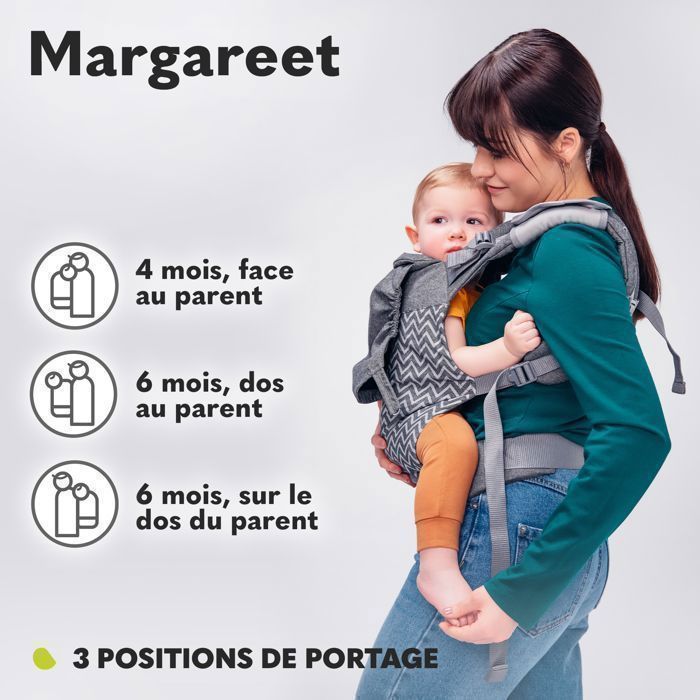 LIONELO Margarete Ergonomisk Babybæresele - Foran/Bagpå - Bomuld - 3 Positioner - Op til 20 kg - Pose - Grå