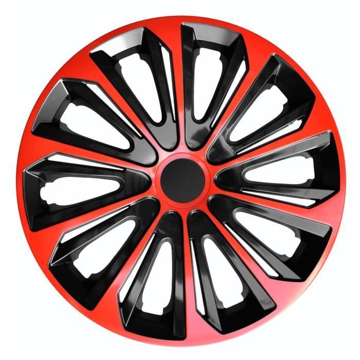 Juego de 4 embellecedores de rueda de acero STRONG DUO, bicolor, plástico ABS (rojo/negro, 15