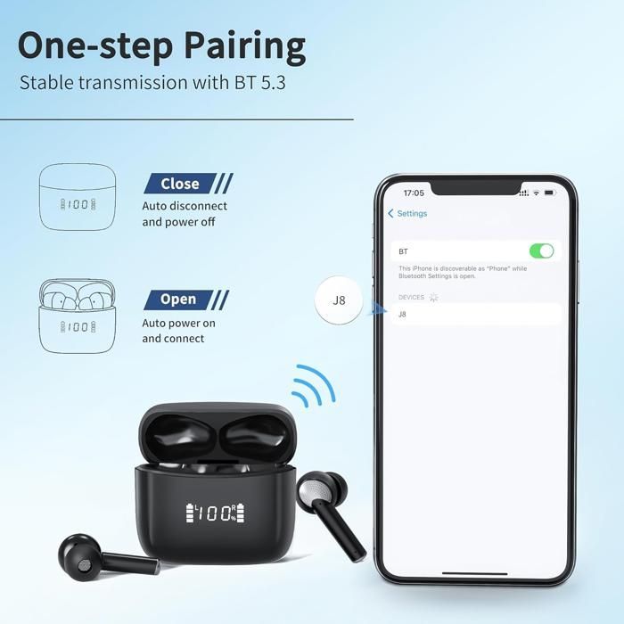 Écouteur Sans Fil  Bluetooth 5.4 ANC et ENC Casque Étanche IPX7 Stéréo 35H d'Autonomie Micro Intégré (Nori)-TOPESCT