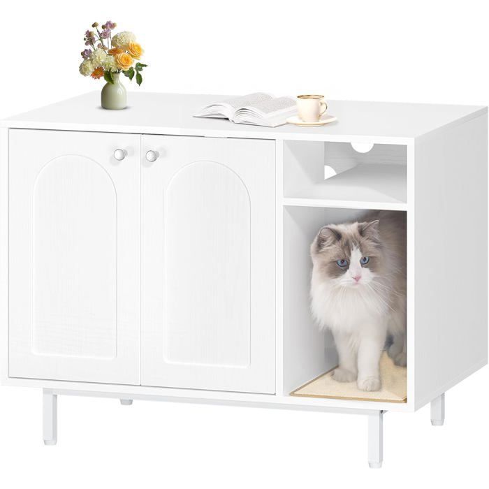 Maison de Toilette Chat, Table d'appoint en Bois pour Animal Domestique, Convient à la Plupart des Chats et bacs à litière, Blanc